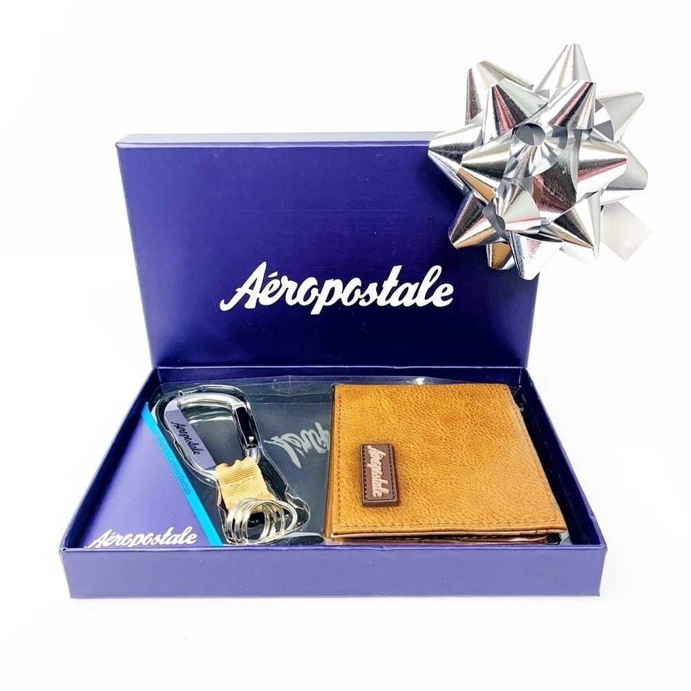 Aeropostale Brown Wallet and Keychain Set • Last Minute Holiday Gift • NWT